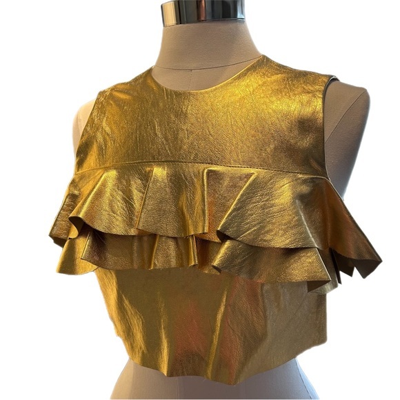 Zara Women XS Gold Metallic Crop Top - Picture 3 of 8